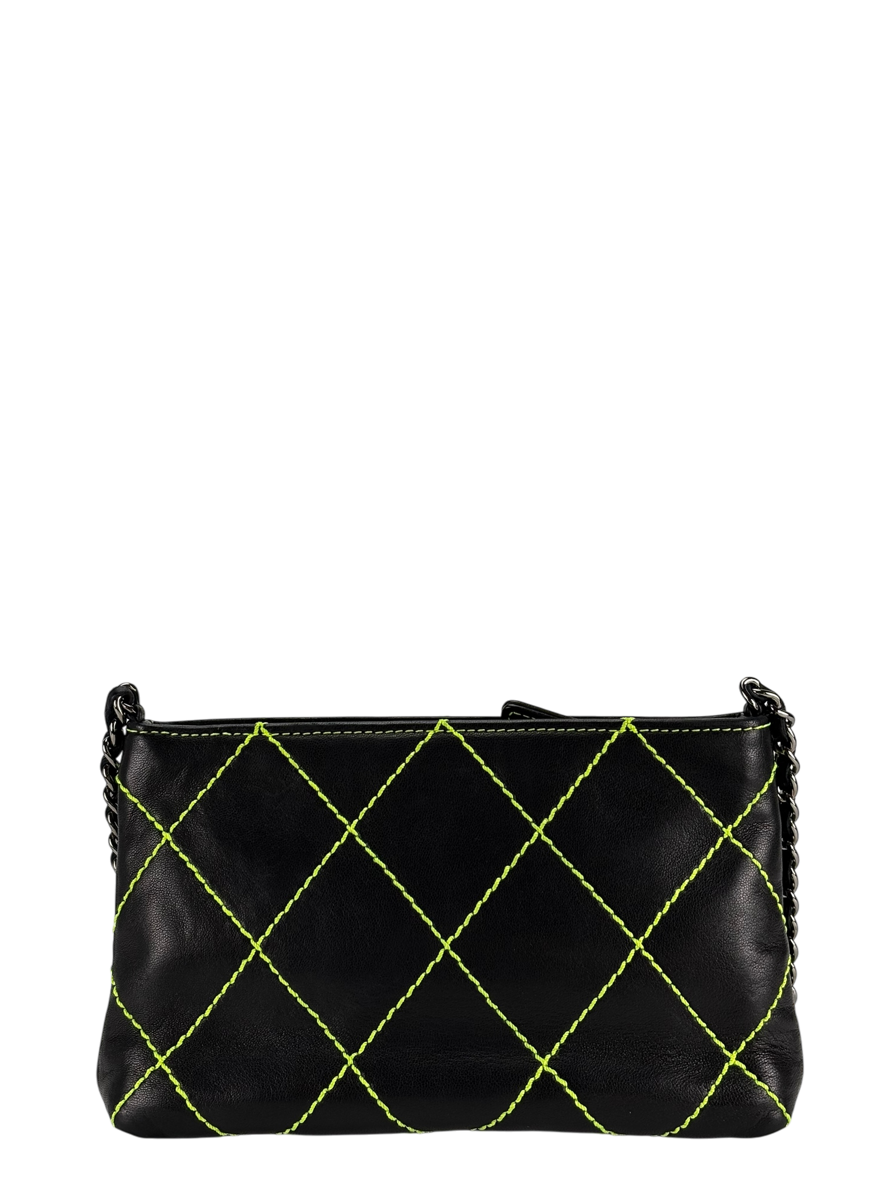 CHANEL - Lambskin Contrast Stitch Surpique Pochette Light Green