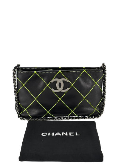 CHANEL - Lambskin Contrast Stitch Surpique Pochette Light Green