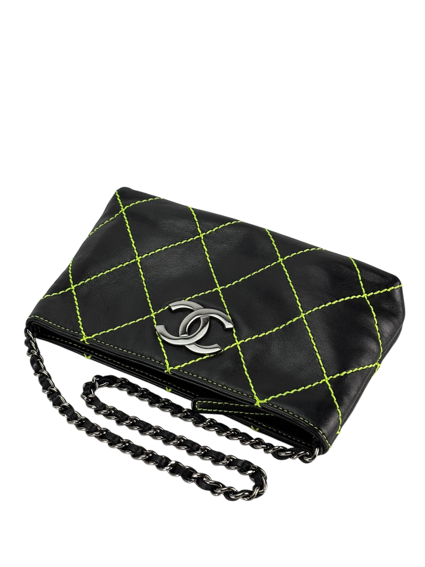 CHANEL - Lambskin Contrast Stitch Surpique Pochette Light Green