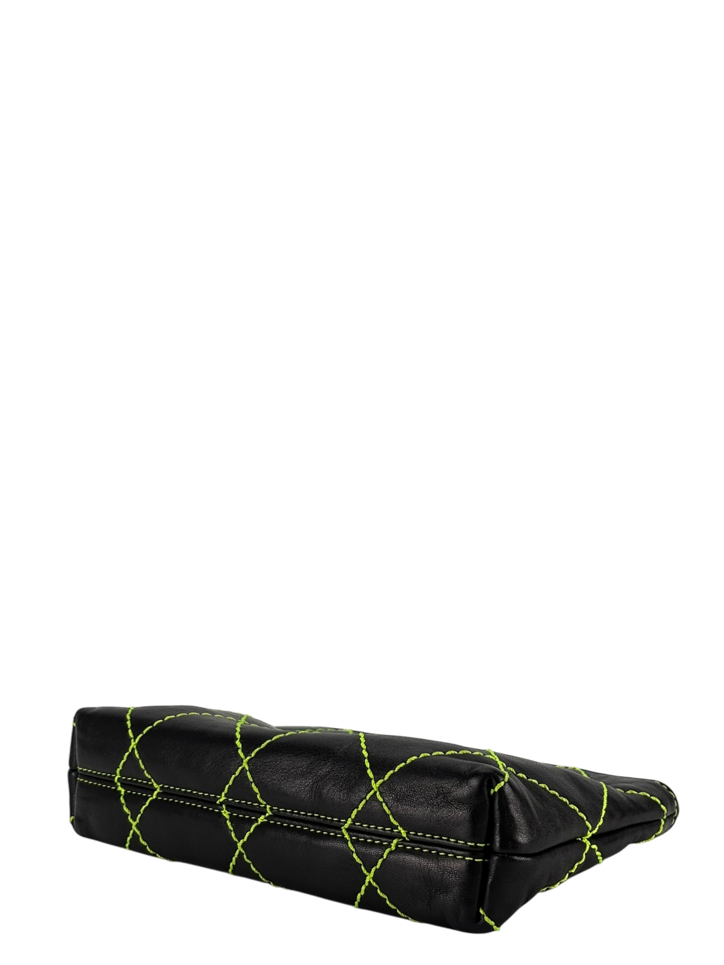 CHANEL - Lambskin Contrast Stitch Surpique Pochette Light Green