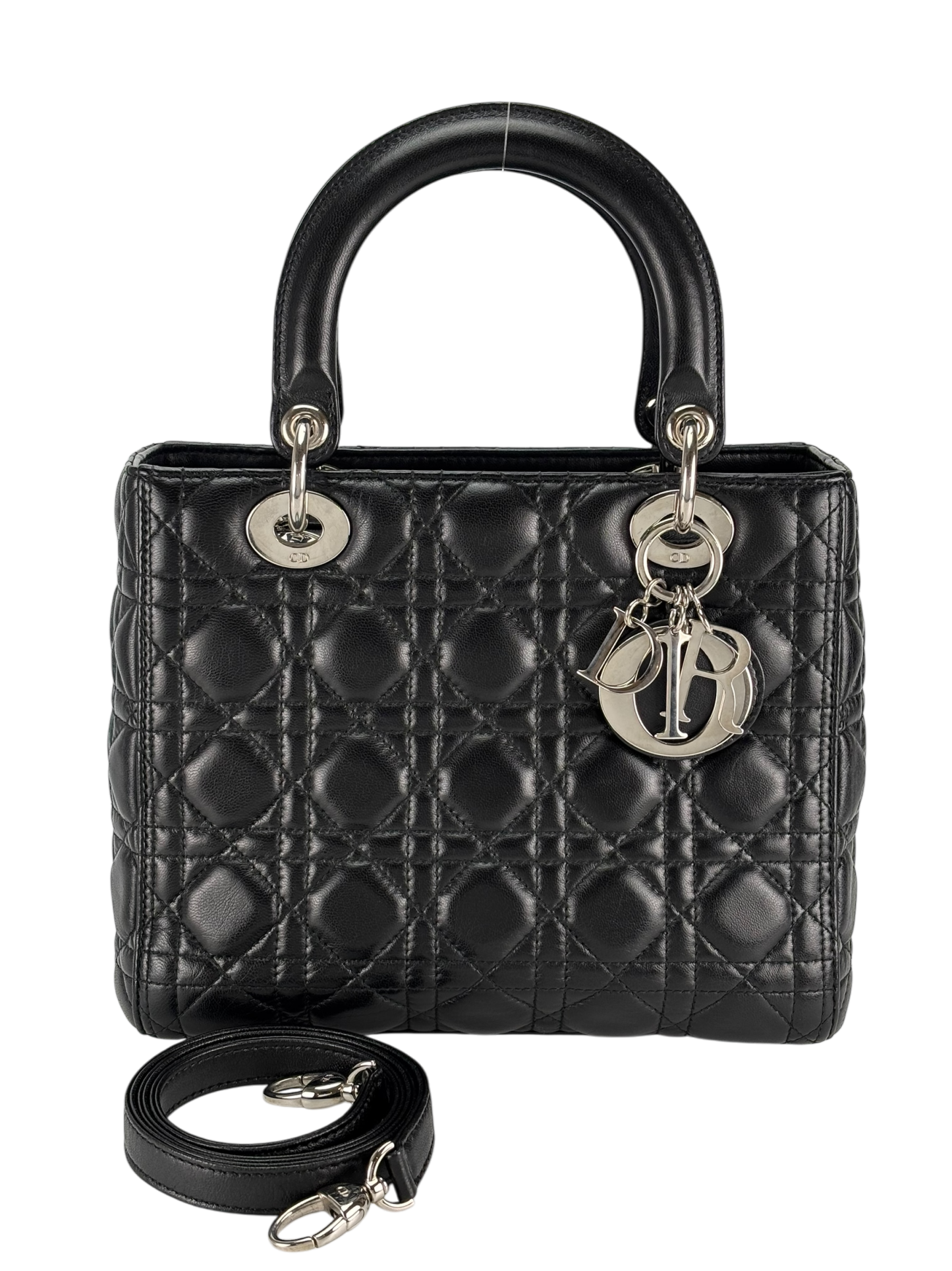 CHRISTIAN DIOR - Black Lambskin Lady Dior Handbag