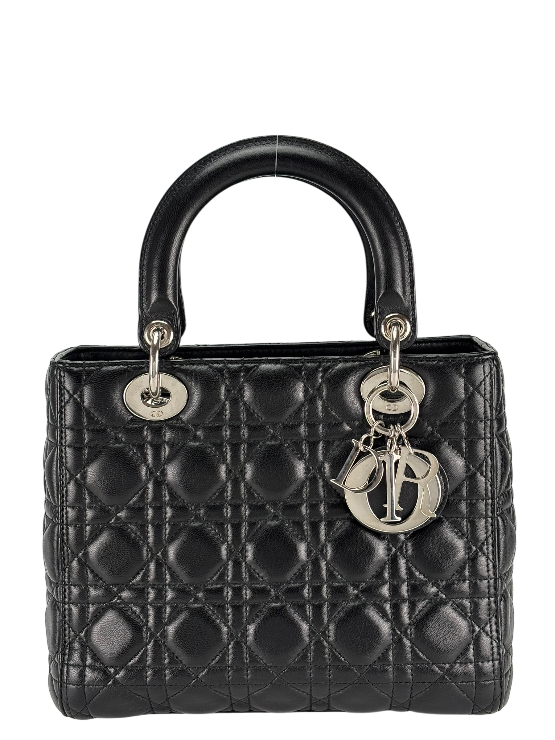 CHRISTIAN DIOR - Black Lambskin Lady Dior Handbag