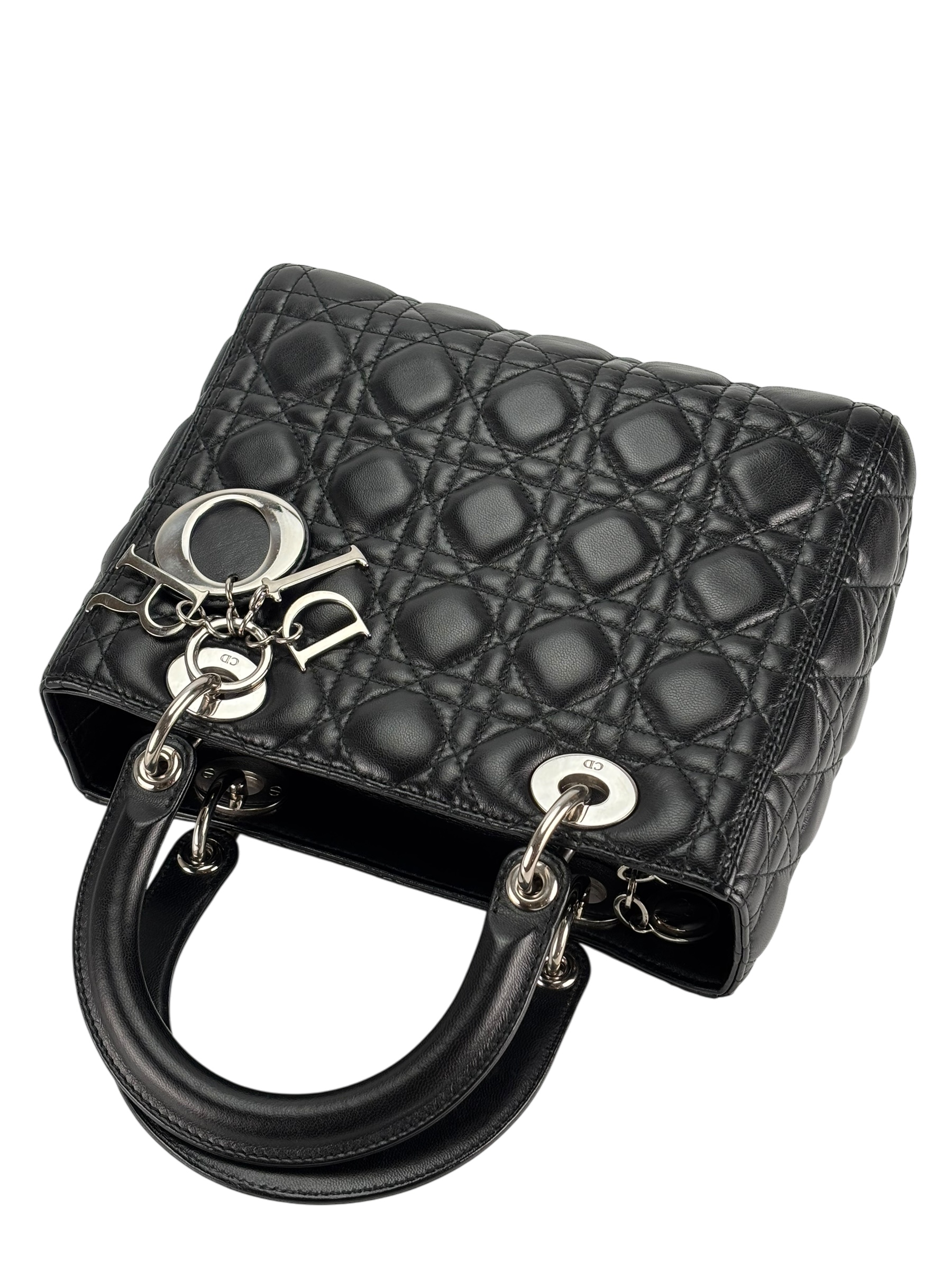 CHRISTIAN DIOR - Black Lambskin Lady Dior Handbag