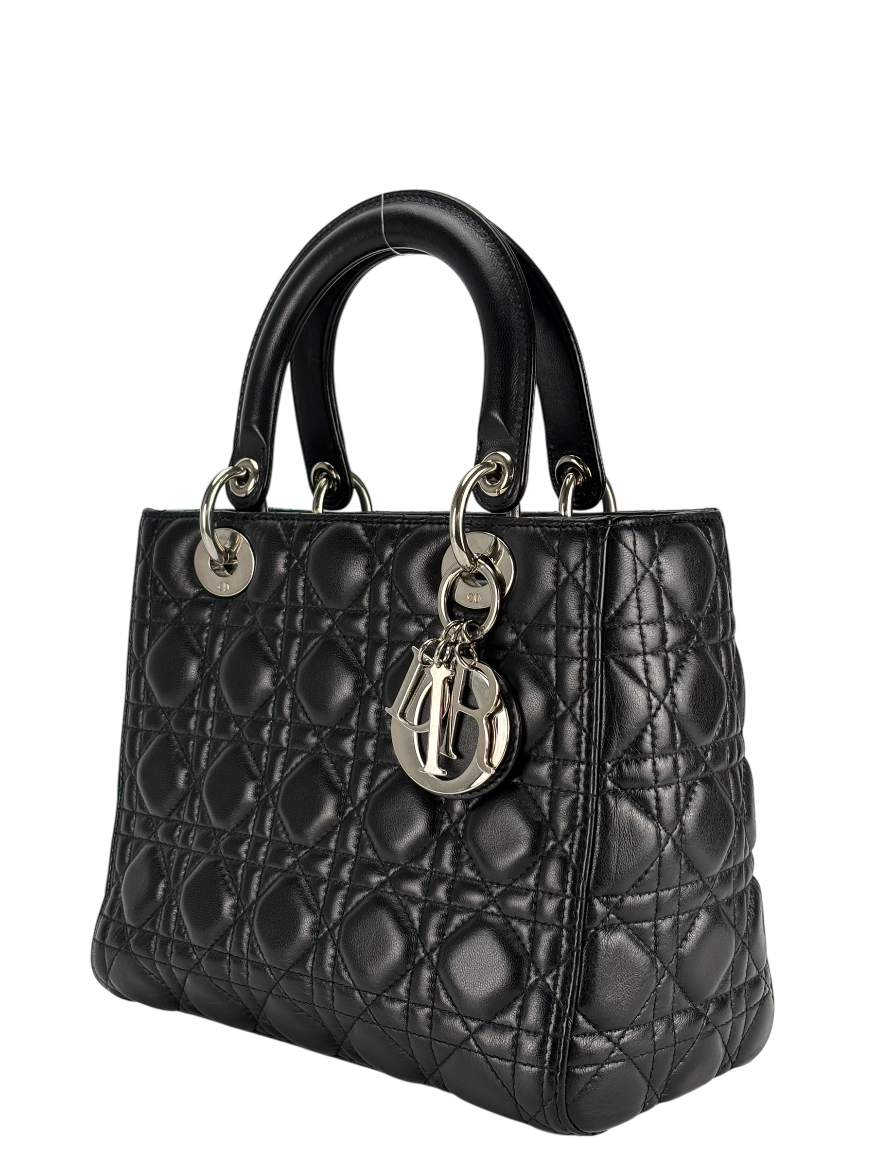CHRISTIAN DIOR - Black Lambskin Lady Dior Handbag
