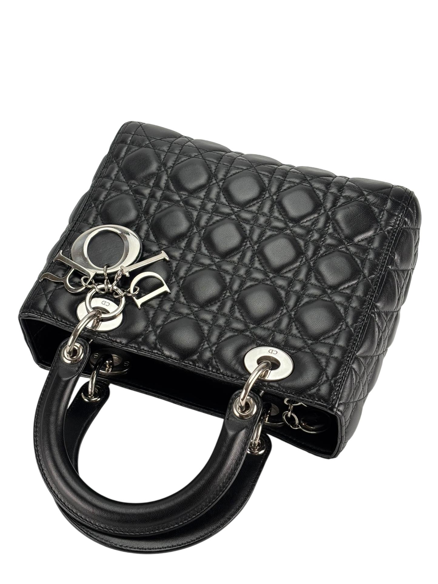 CHRISTIAN DIOR - Black Lambskin Lady Dior Handbag