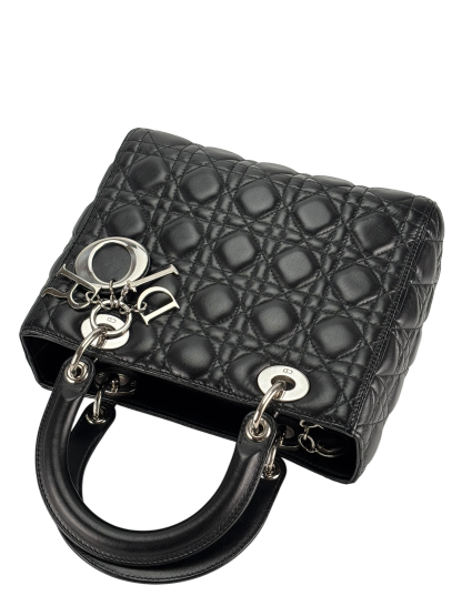 CHRISTIAN DIOR - Black Lambskin Lady Dior Handbag