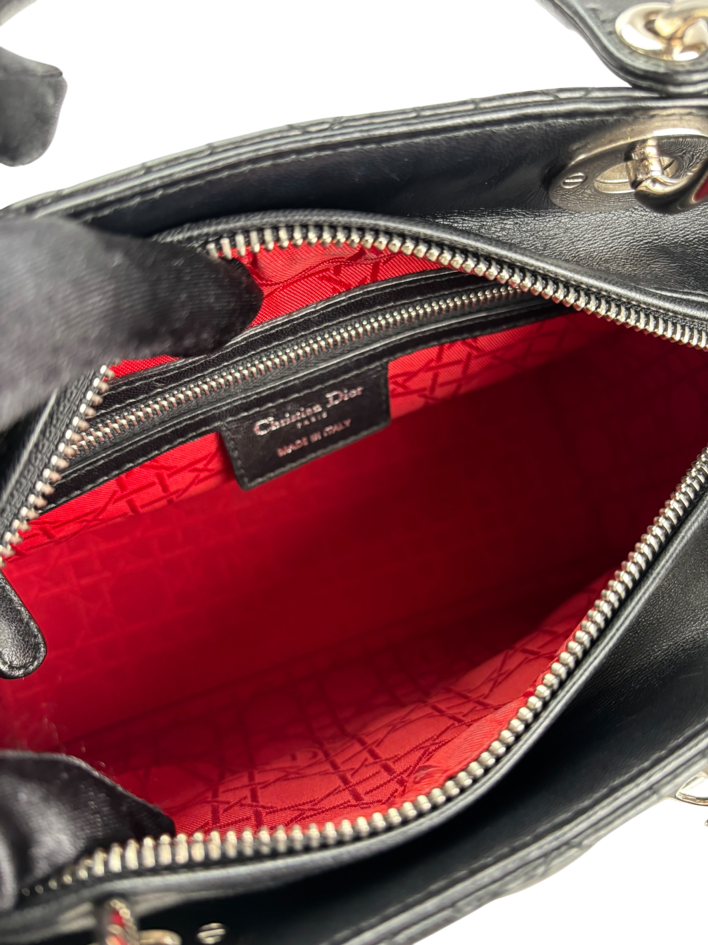 CHRISTIAN DIOR - Black Lambskin Lady Dior Handbag