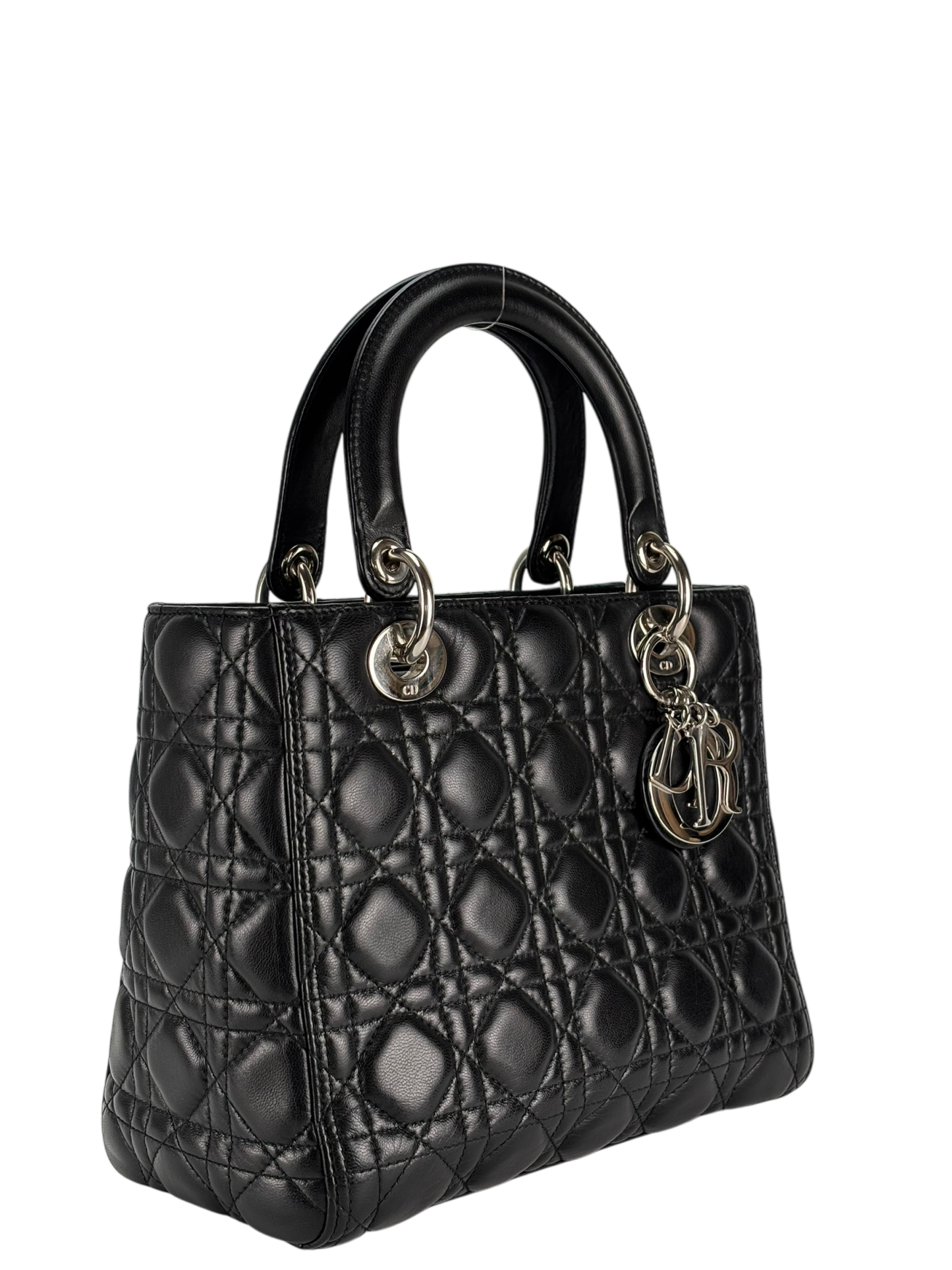 CHRISTIAN DIOR - Black Lambskin Lady Dior Handbag