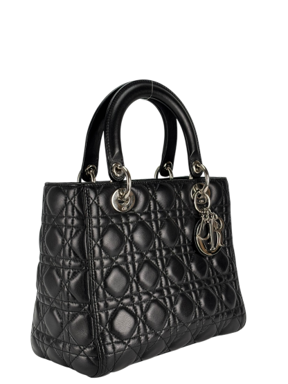 CHRISTIAN DIOR - Black Lambskin Lady Dior Handbag