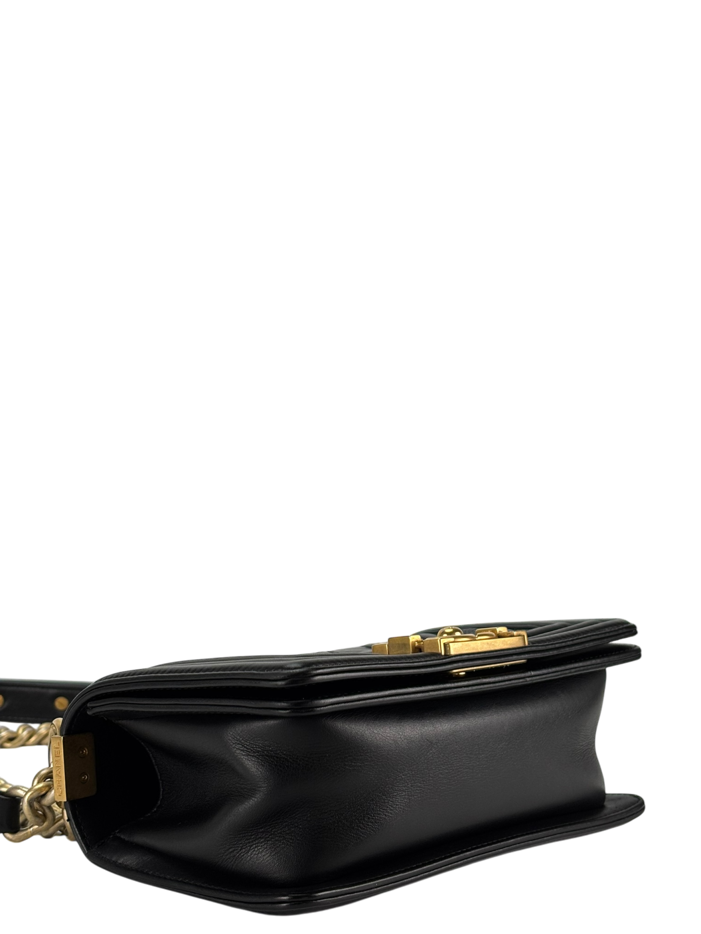 CHANEL - Small Boy Flap Bag Suede Chevron Black Calfksin Sliver Hardware