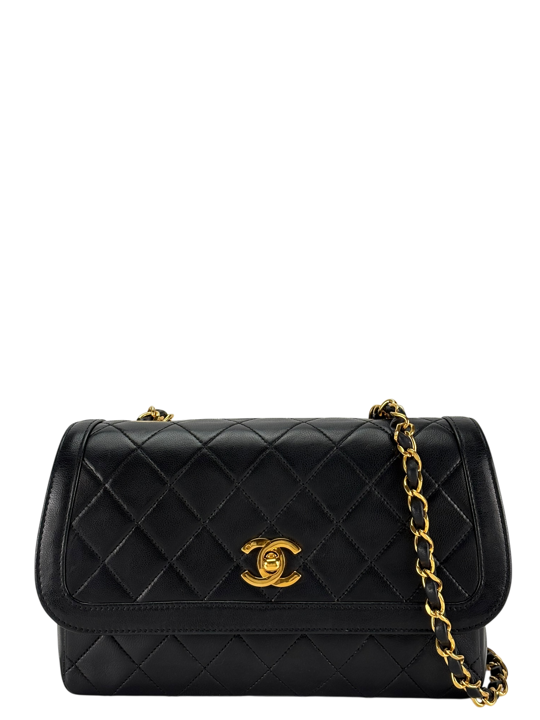 CHANEL - Black Lambskin Matelasse Single Flap Single Chain Bag