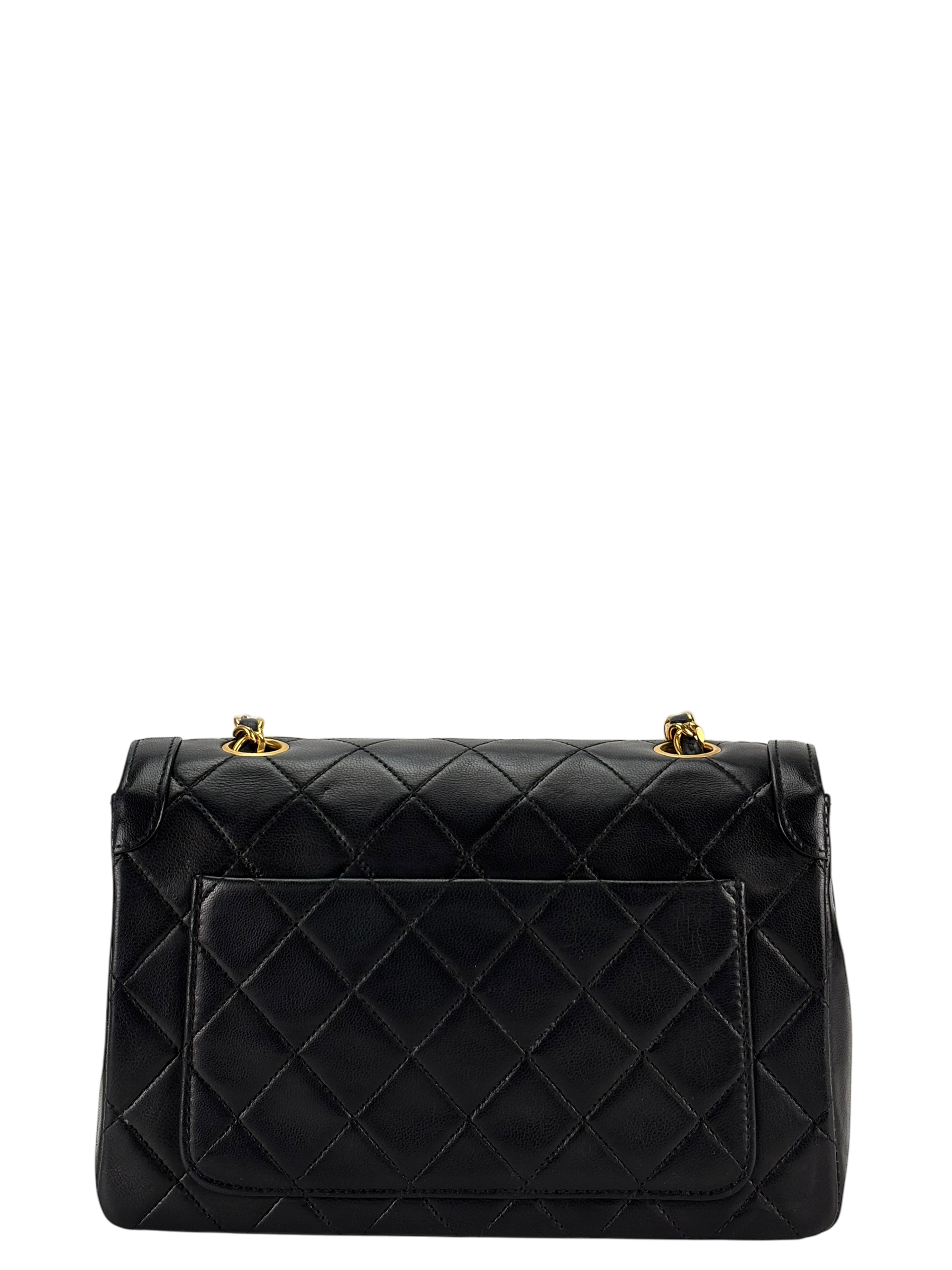 CHANEL - Black Lambskin Matelasse Single Flap Single Chain Bag