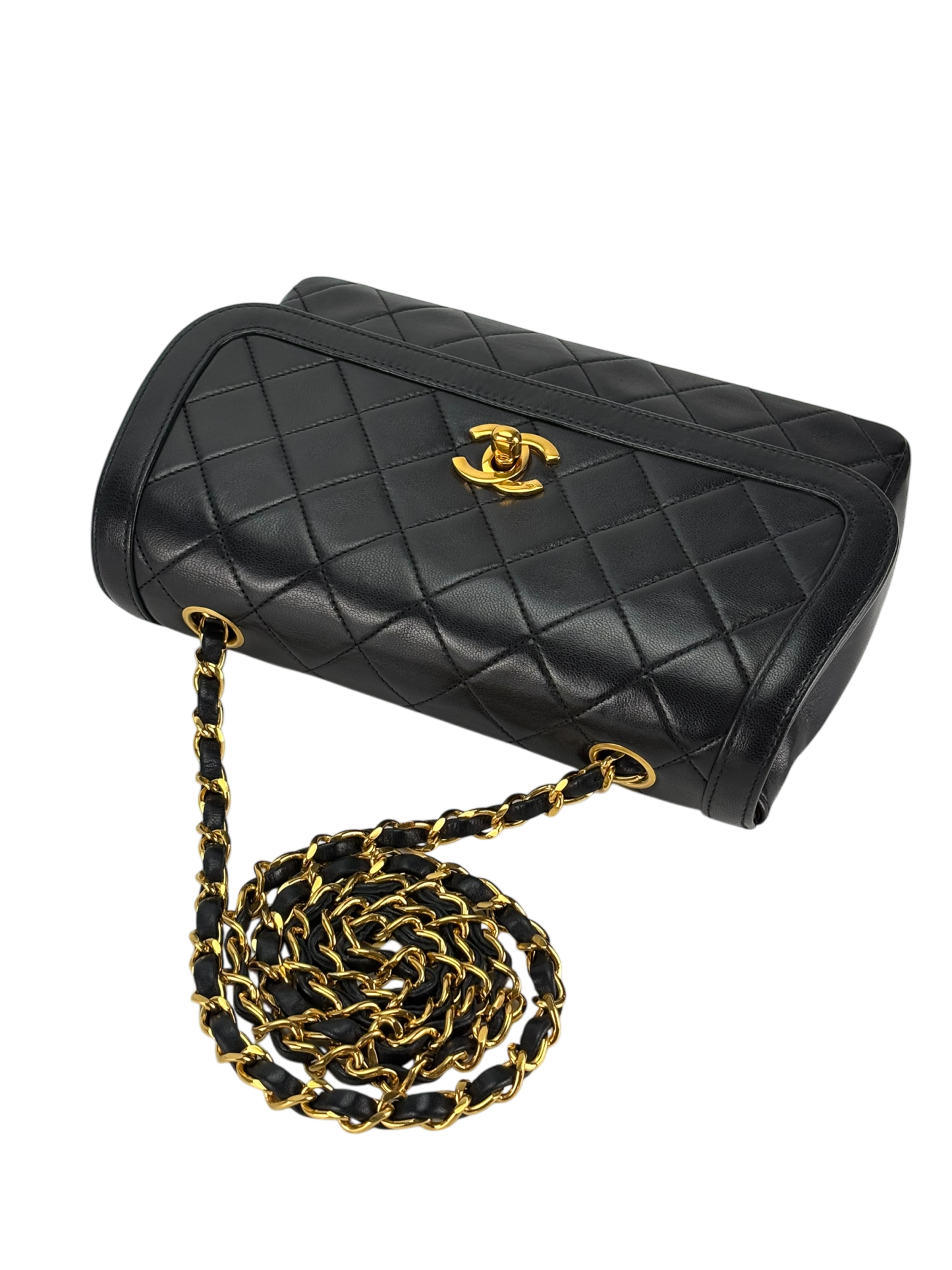 CHANEL - Black Lambskin Matelasse Single Flap Single Chain Bag