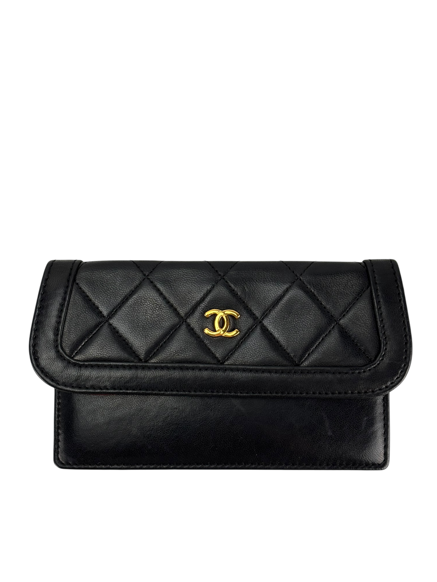 CHANEL - Black Lambskin Matelasse Single Flap Single Chain Bag
