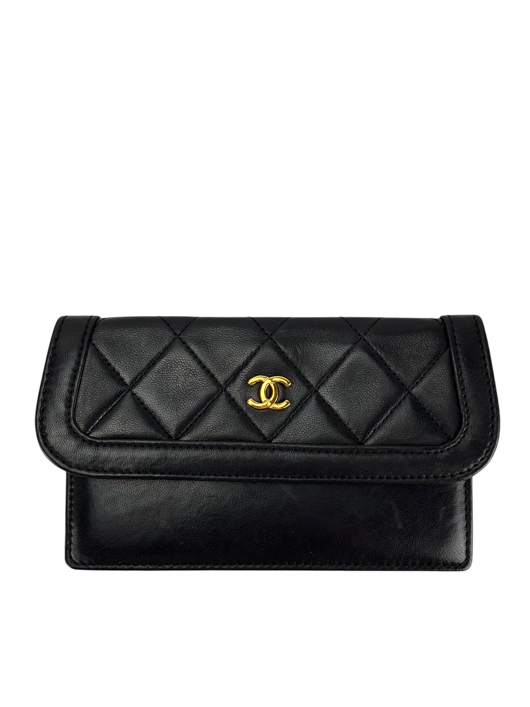 CHANEL - Black Lambskin Matelasse Single Flap Single Chain Bag