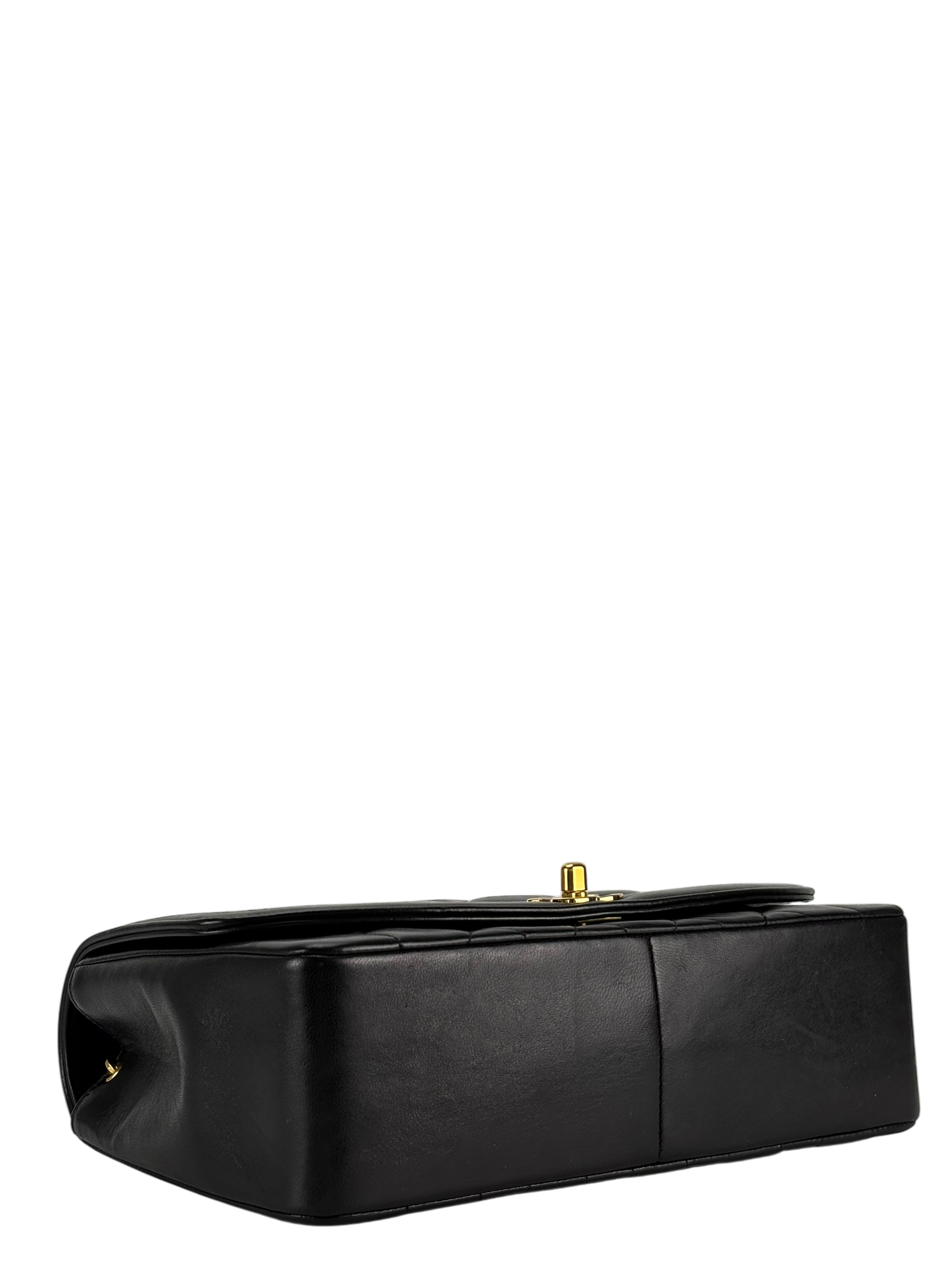 CHANEL - Black Lambskin Chanel Matelasse Single Flap Single Chain Bag Diana Flap Black Gold Hardware