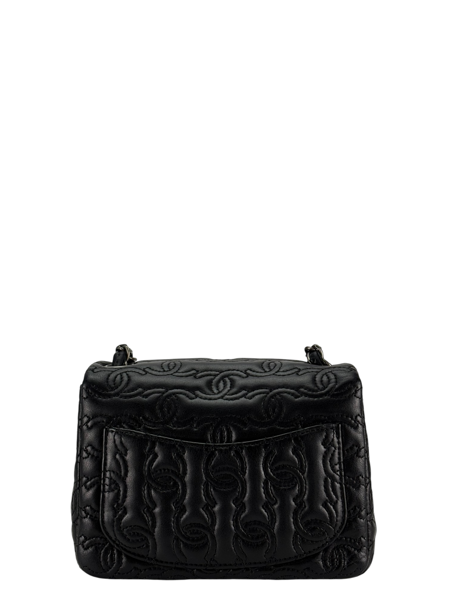 CHANEL - Black Calfskin Square 17 Embroidered CC Leather Mini Square Classic Flap Bag