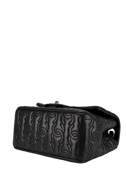 CHANEL - Black Calfskin Square 17 Embroidered CC Leather Mini Square Classic Flap Bag