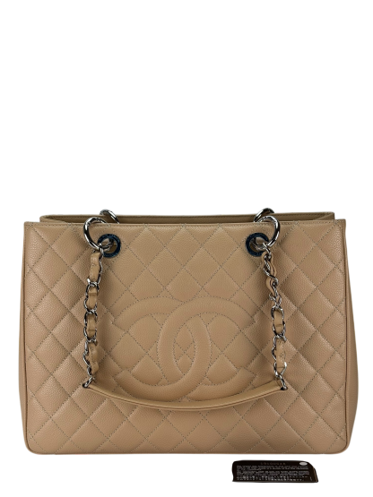 CHANEL - Beige Caviar Quilted Grand Shopping Tote GST Gold Hardware