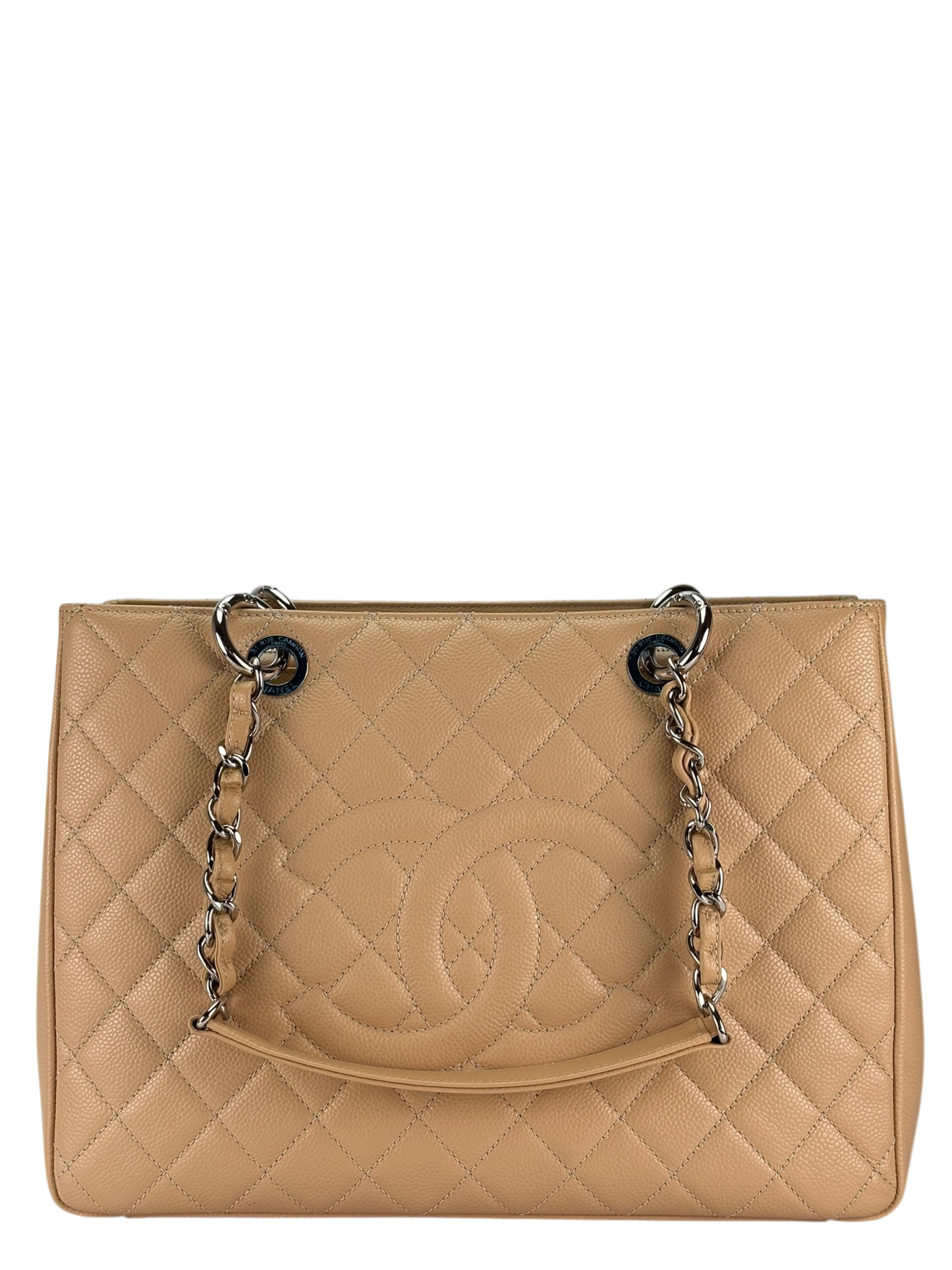 CHANEL - Beige Caviar Quilted Grand Shopping Tote GST Gold Hardware