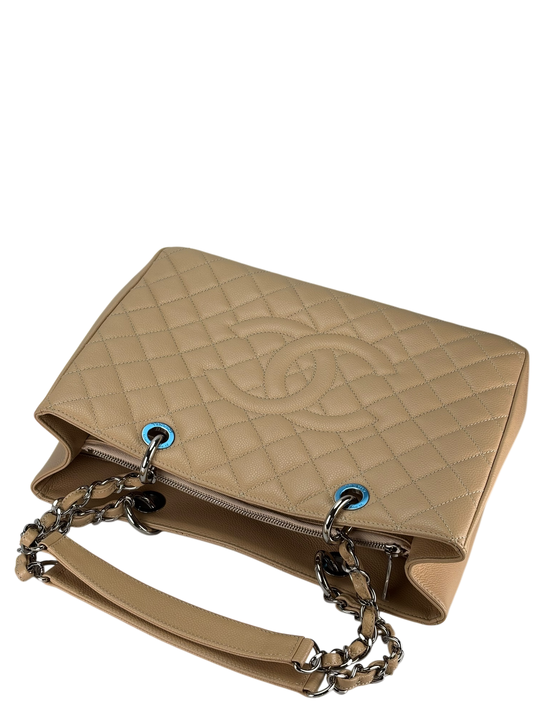 CHANEL - Beige Caviar Quilted Grand Shopping Tote GST Gold Hardware