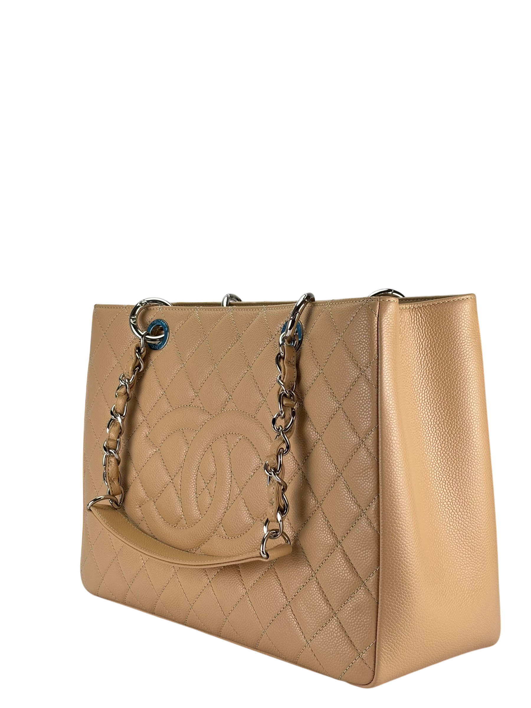 CHANEL - Beige Caviar Quilted Grand Shopping Tote GST Gold Hardware