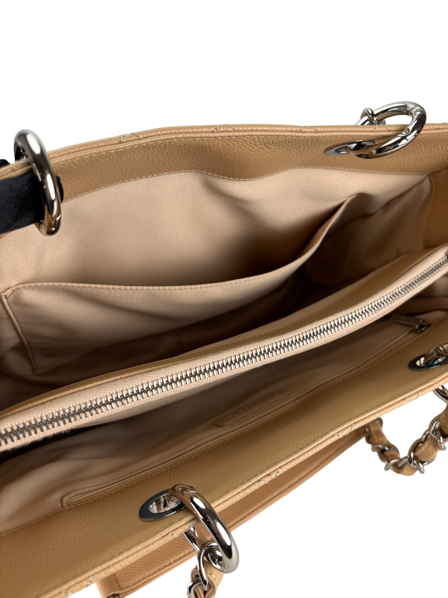 CHANEL - Beige Caviar Quilted Grand Shopping Tote GST Gold Hardware