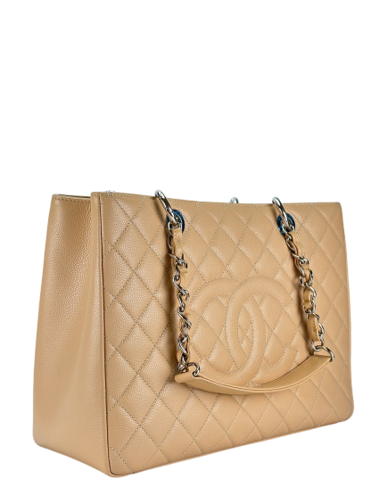 CHANEL - Beige Caviar Quilted Grand Shopping Tote GST Gold Hardware