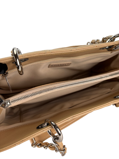 CHANEL - Beige Caviar Quilted Grand Shopping Tote GST Gold Hardware