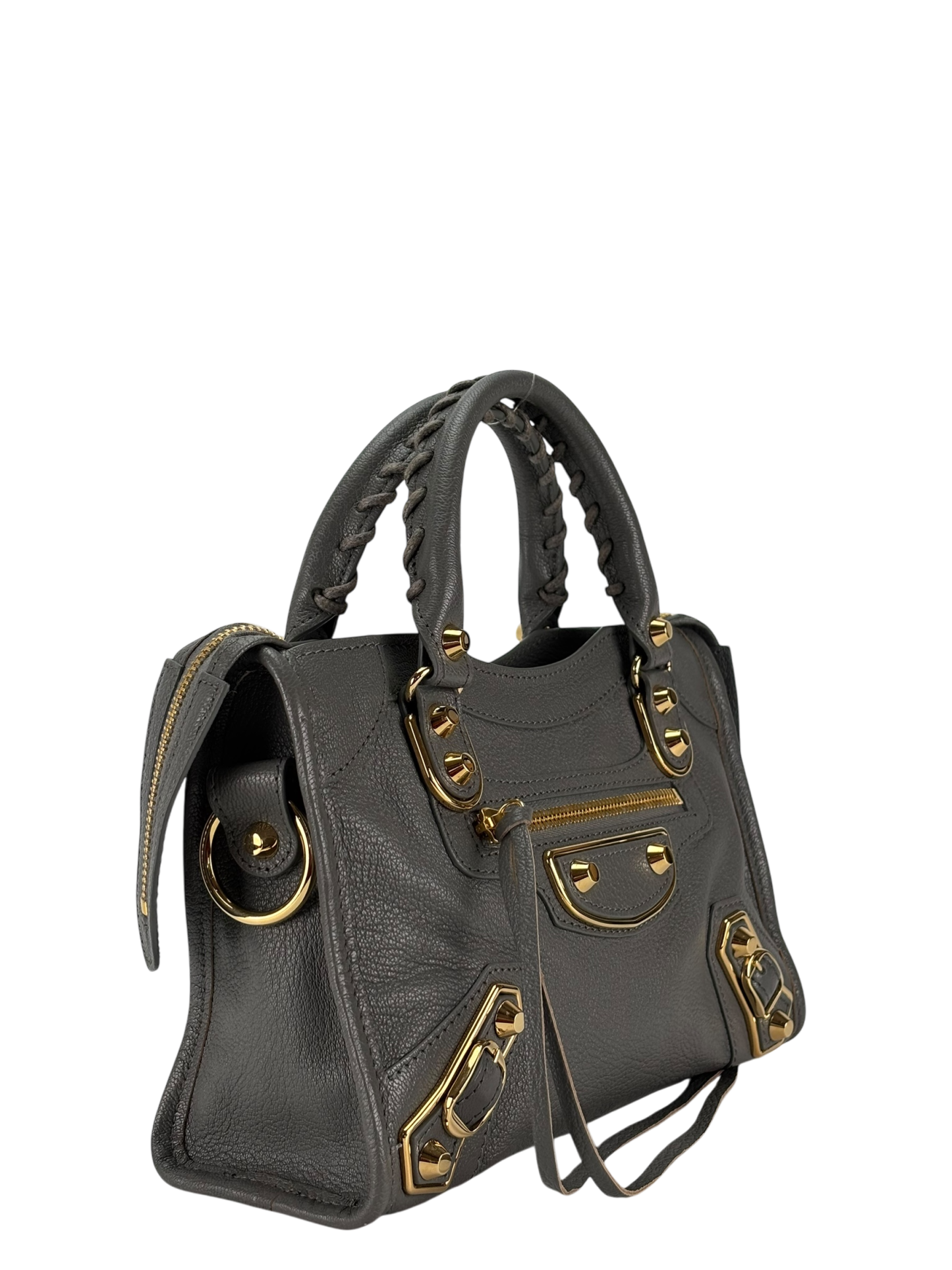 BALENCIAGA - Grey Calfskin Classic City Mini 2way Bag Gold Hardware