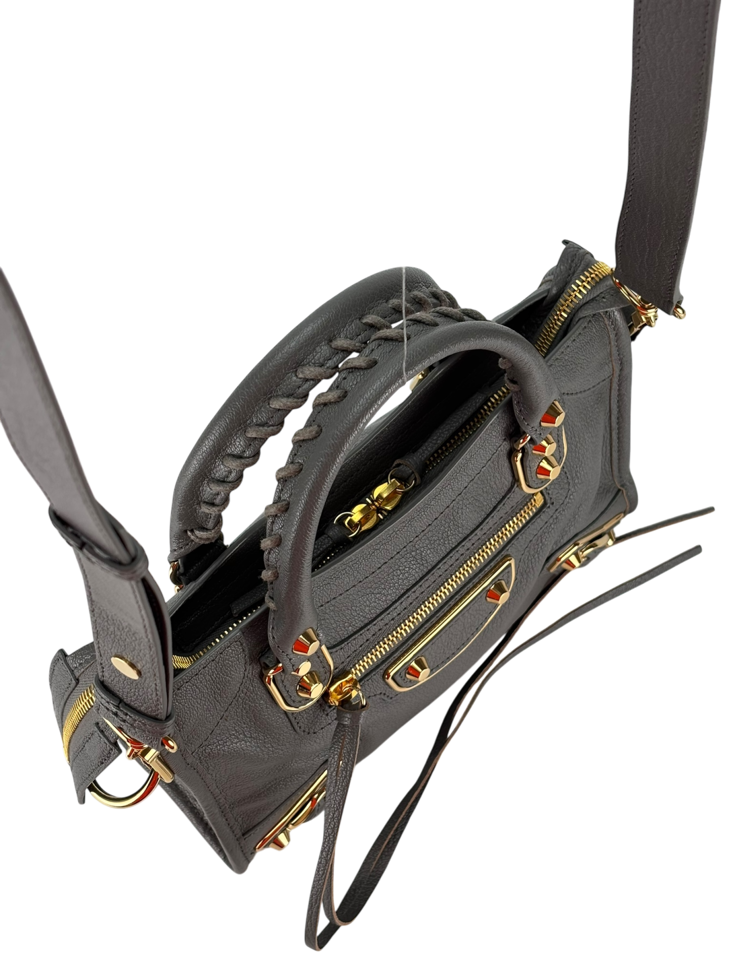 BALENCIAGA - Grey Calfskin Classic City Mini 2way Bag Gold Hardware