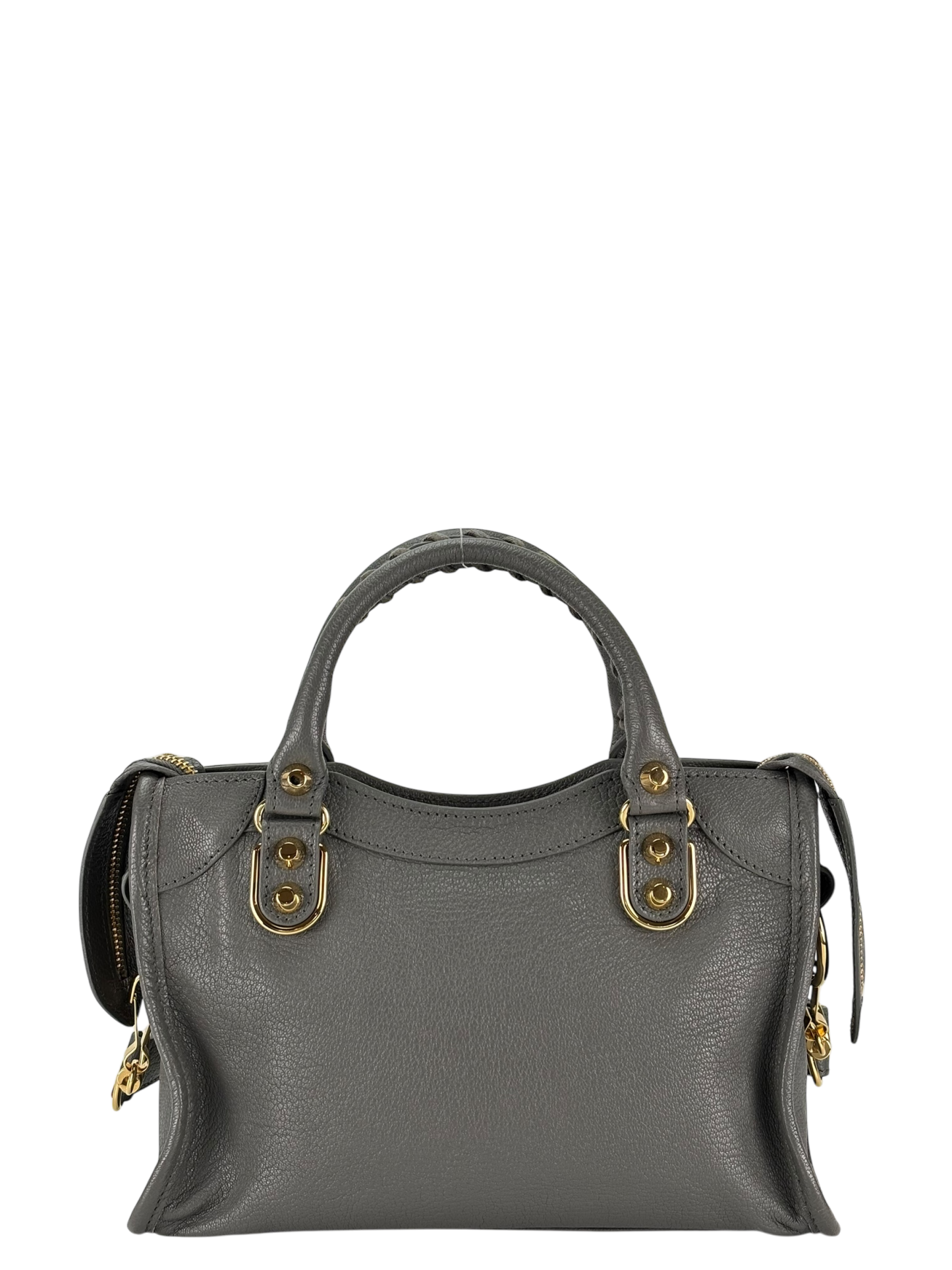 BALENCIAGA - Grey Calfskin Classic City Mini 2way Bag Gold Hardware