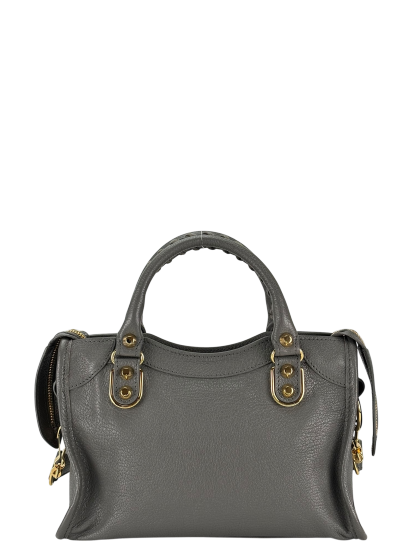 BALENCIAGA - Grey Calfskin Classic City Mini 2way Bag Gold Hardware