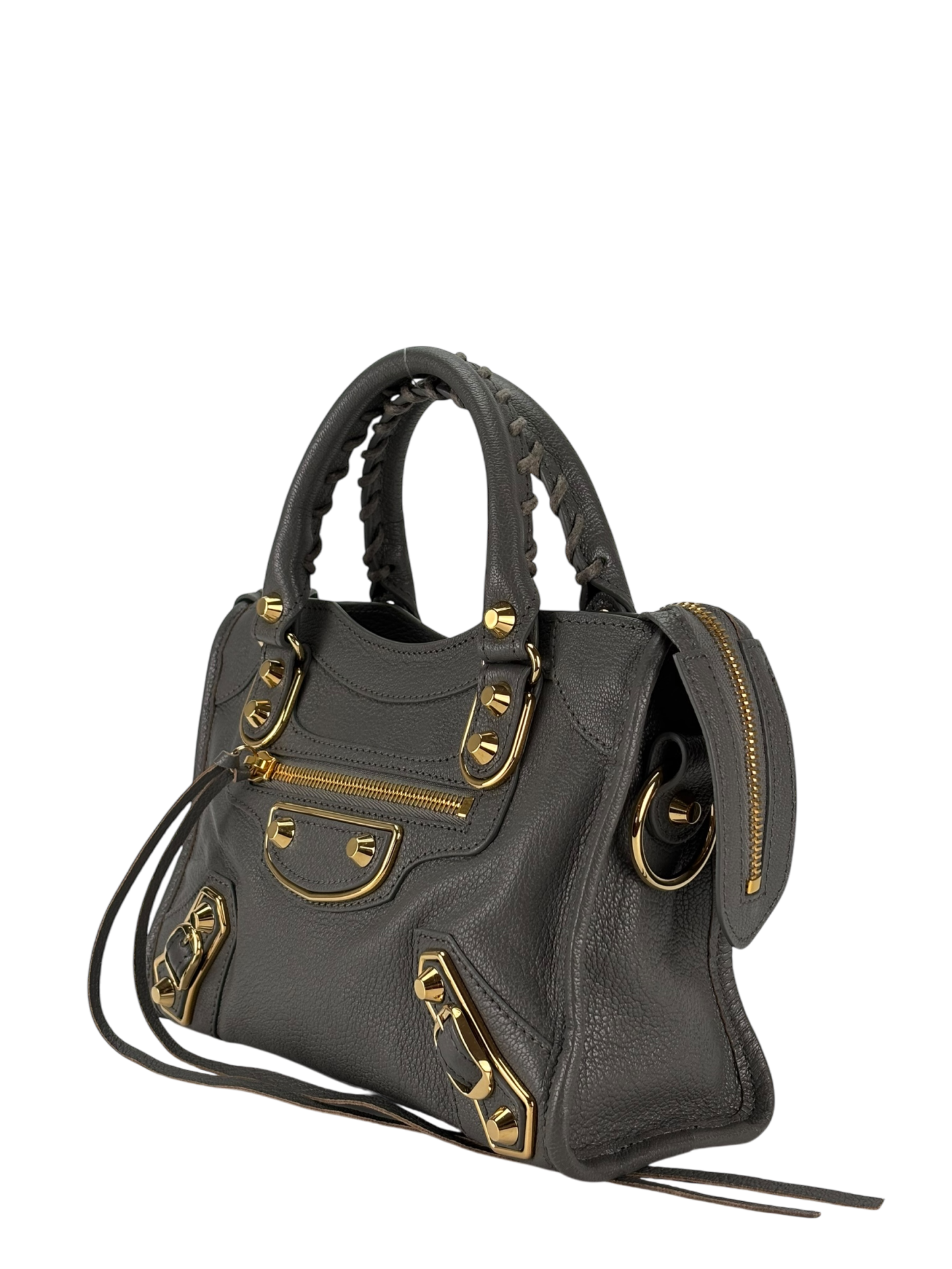 BALENCIAGA - Grey Calfskin Classic City Mini 2way Bag Gold Hardware