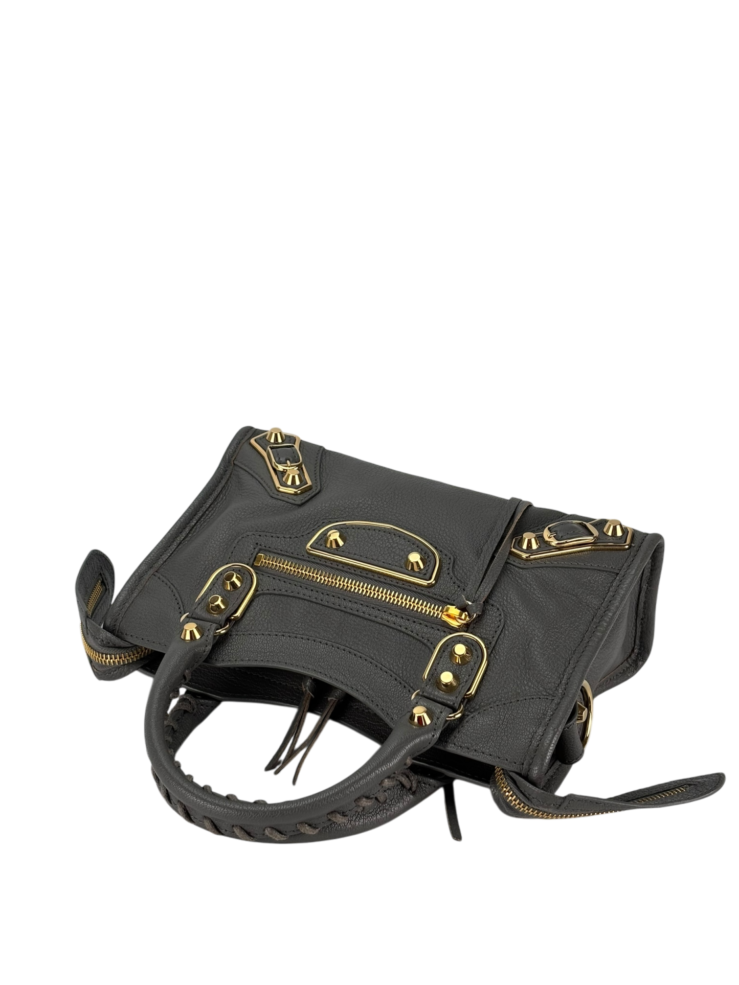 BALENCIAGA - Grey Calfskin Classic City Mini 2way Bag Gold Hardware