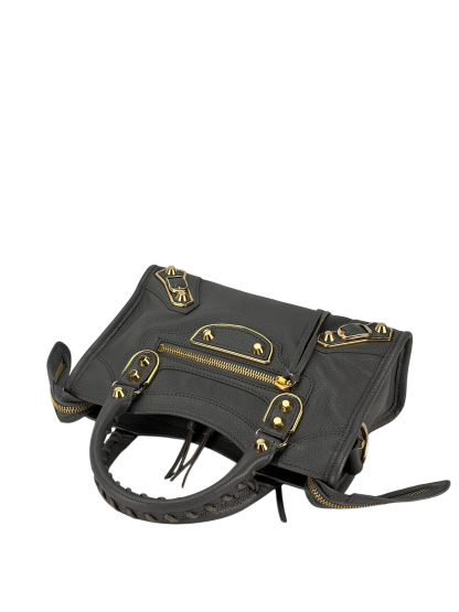 BALENCIAGA - Grey Calfskin Classic City Mini 2way Bag Gold Hardware