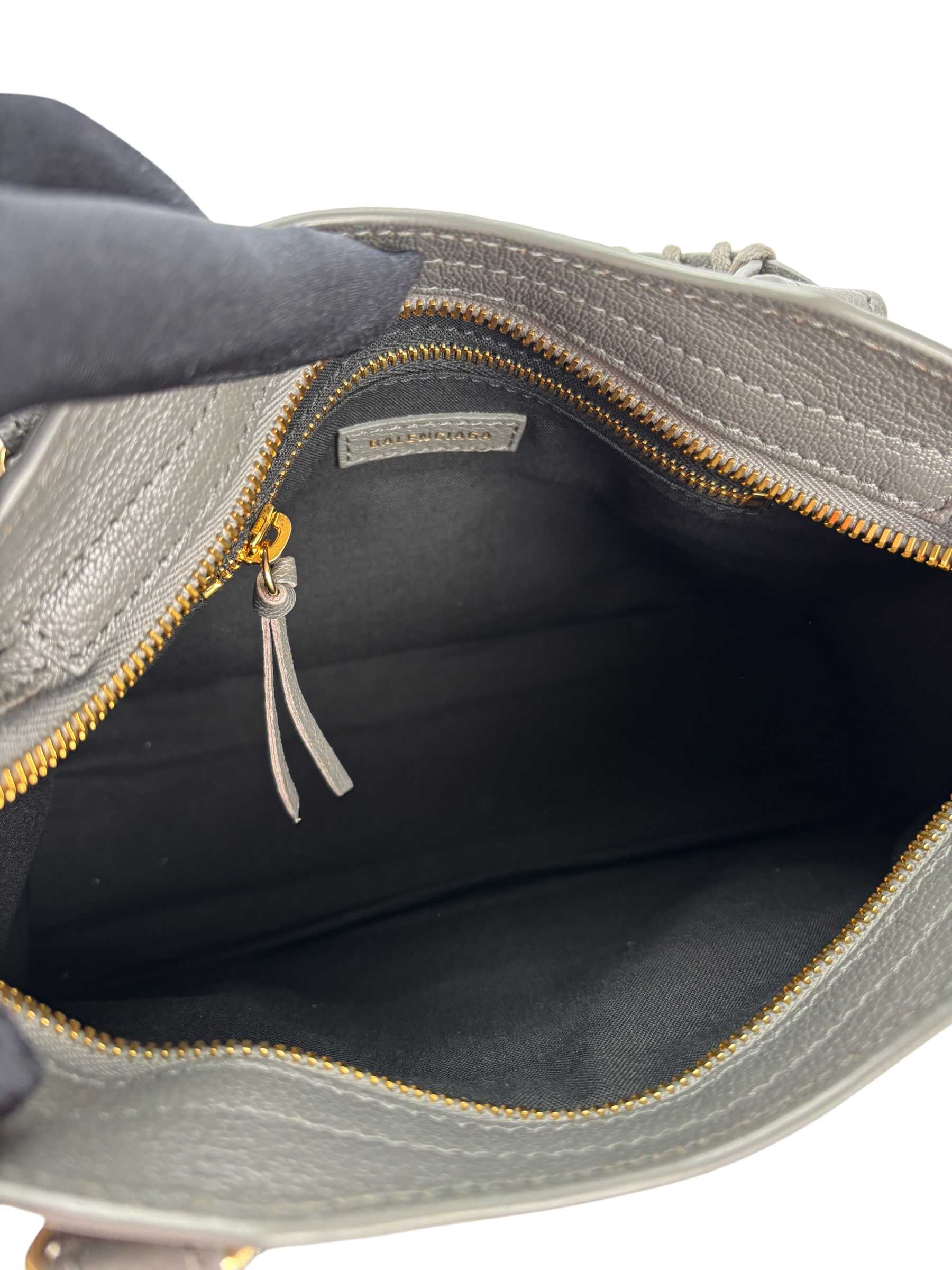 BALENCIAGA - Grey Calfskin Classic City Mini 2way Bag Gold Hardware