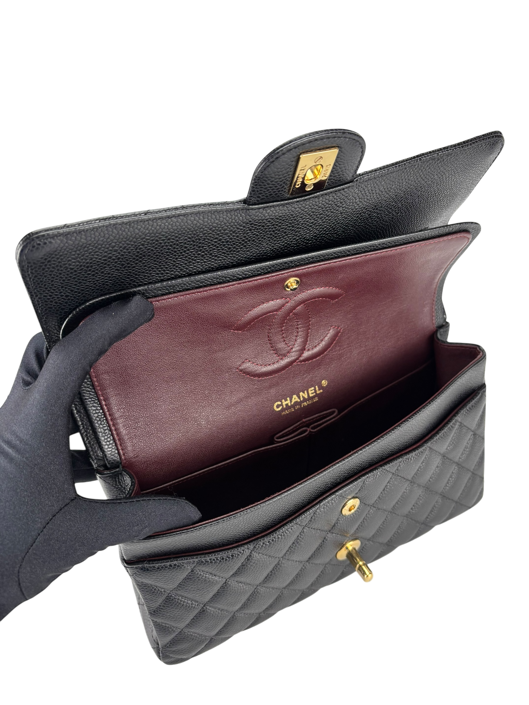 CHANEL - Medium Classic Double Flap Bag Black Caviar Gold Hardware (CF25)