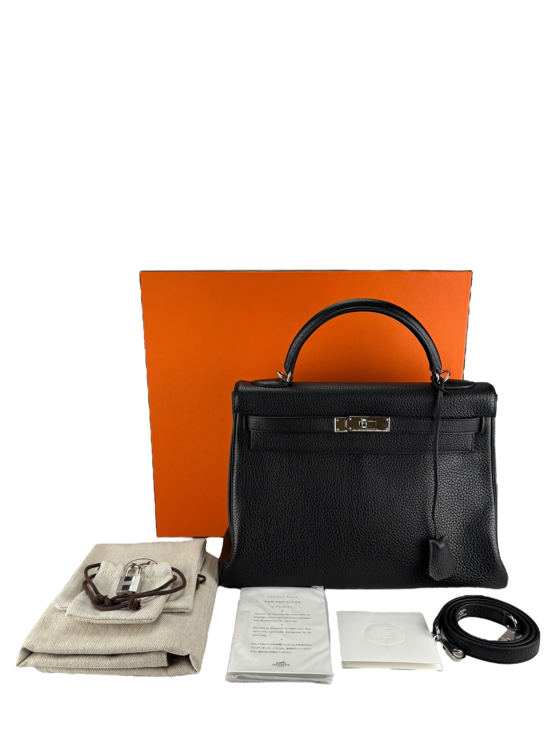 HERMES - Kelly 32 Black Togo Palladium Hardware