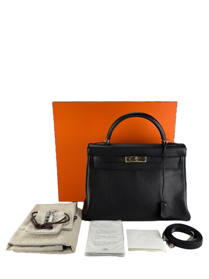 HERMES - Kelly 32 Black Togo Palladium Hardware