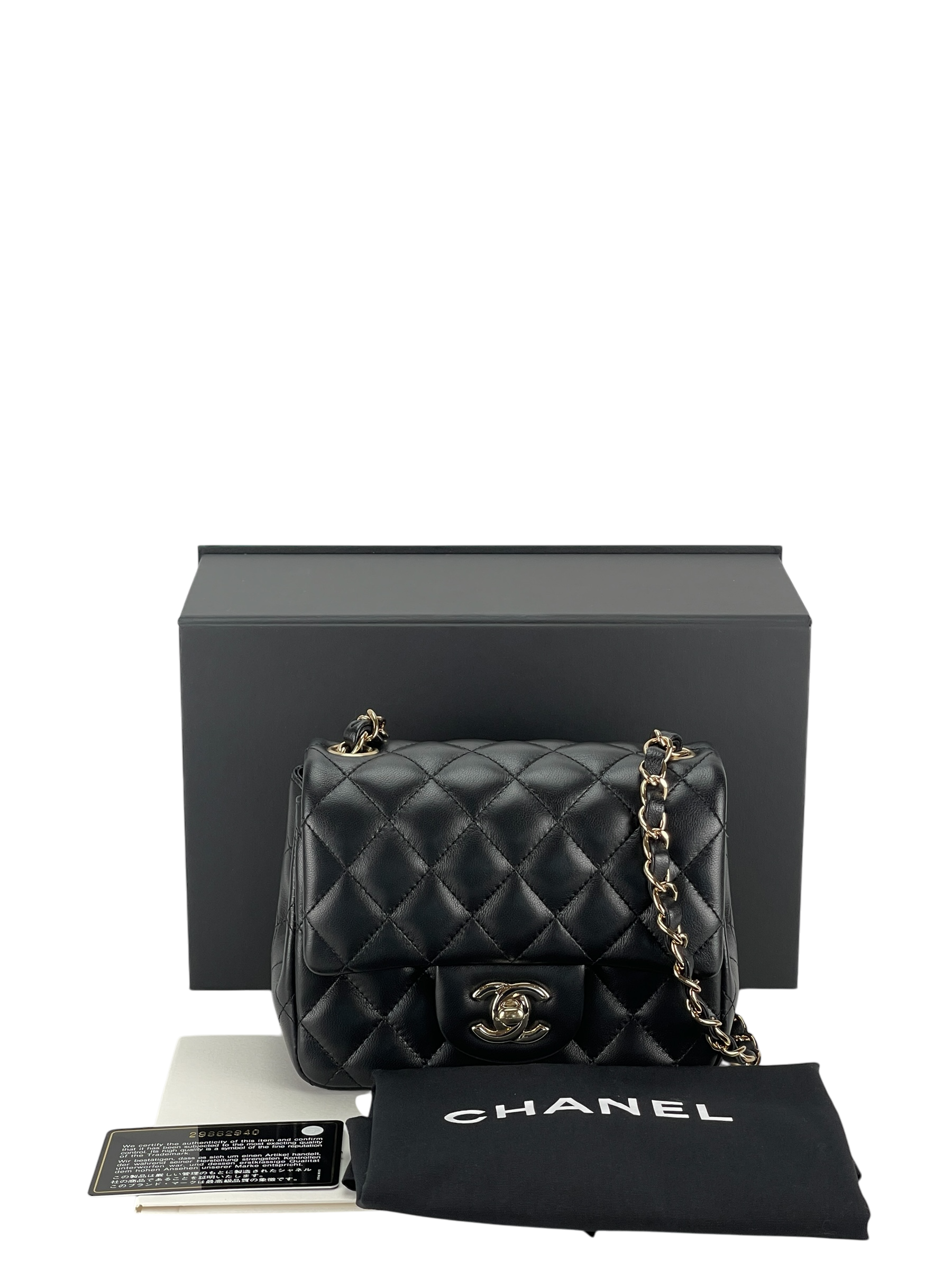 CHANEL - Mini Matlasse 17 Lambskin Single Flap Chain Bag Black Gold Hardware