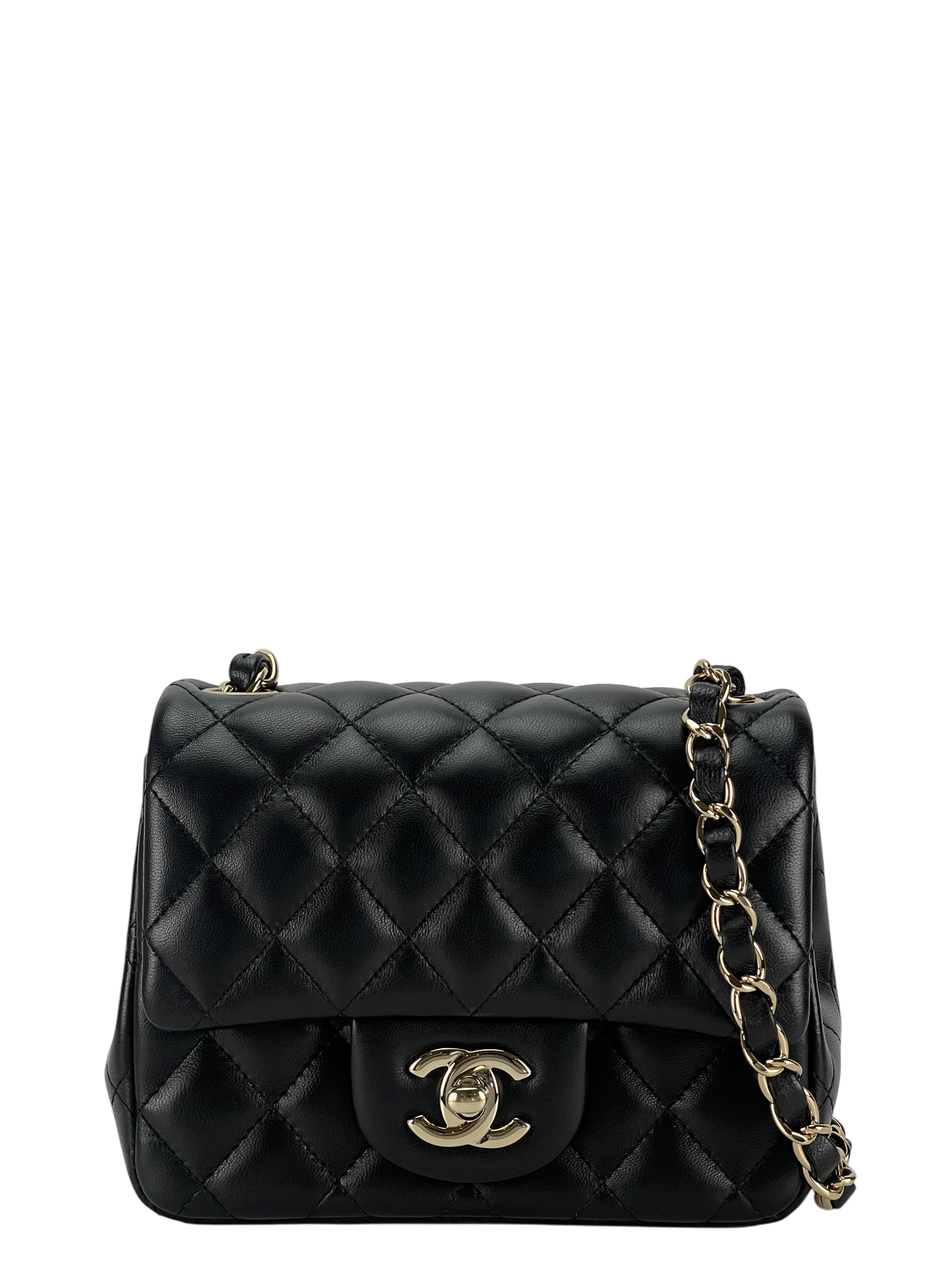 CHANEL - Mini Matlasse 17 Lambskin Single Flap Chain Bag Black Gold Hardware