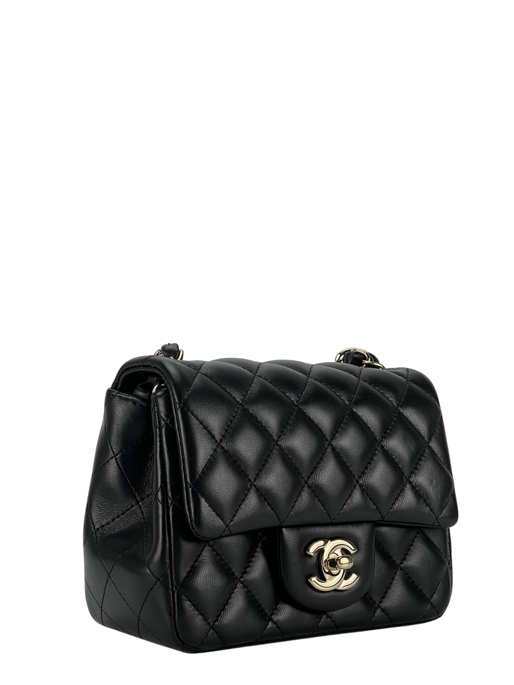CHANEL - Mini Matlasse 17 Lambskin Single Flap Chain Bag Black Gold Hardware