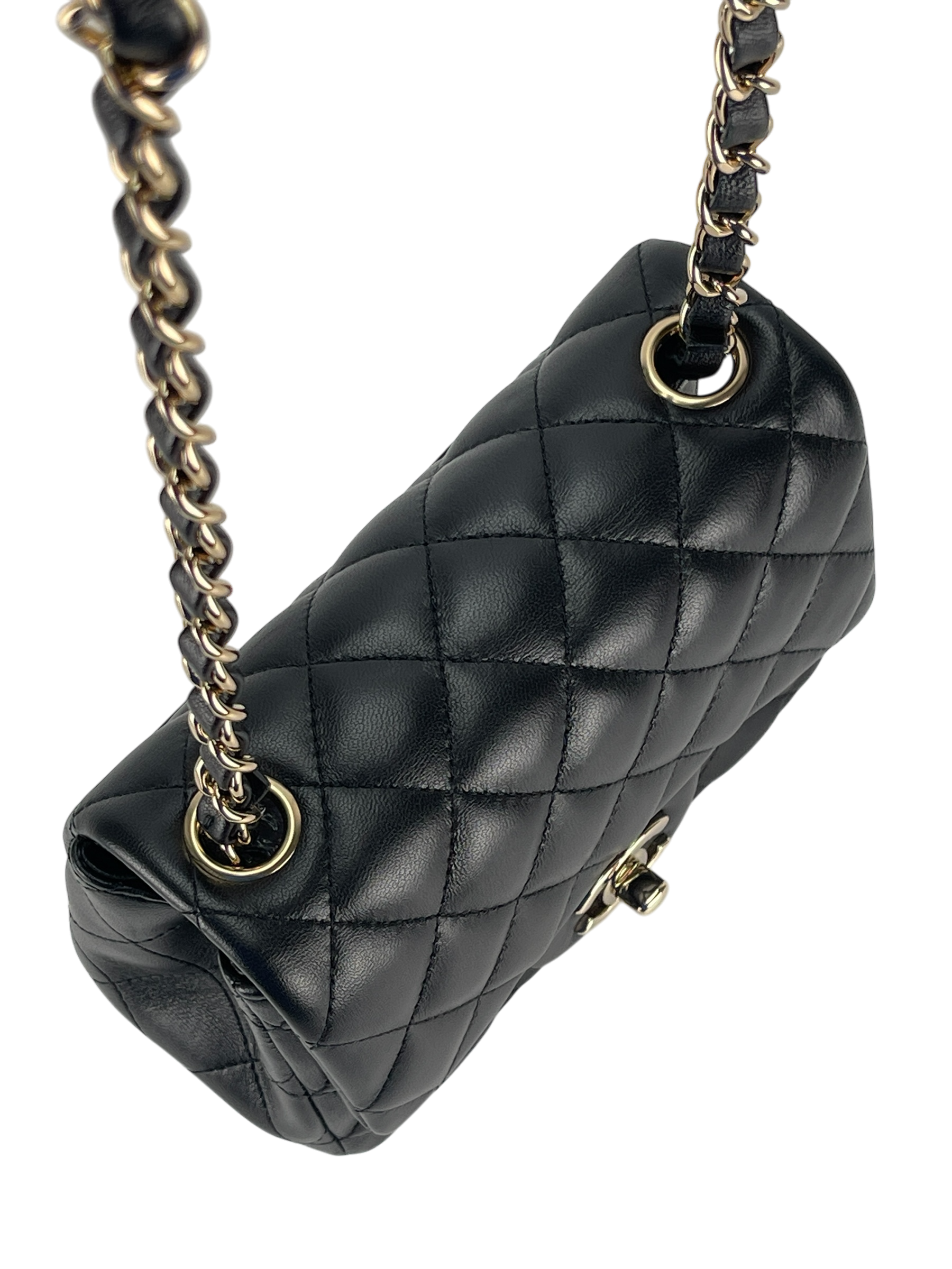 CHANEL - Mini Matlasse 17 Lambskin Single Flap Chain Bag Black Gold Hardware