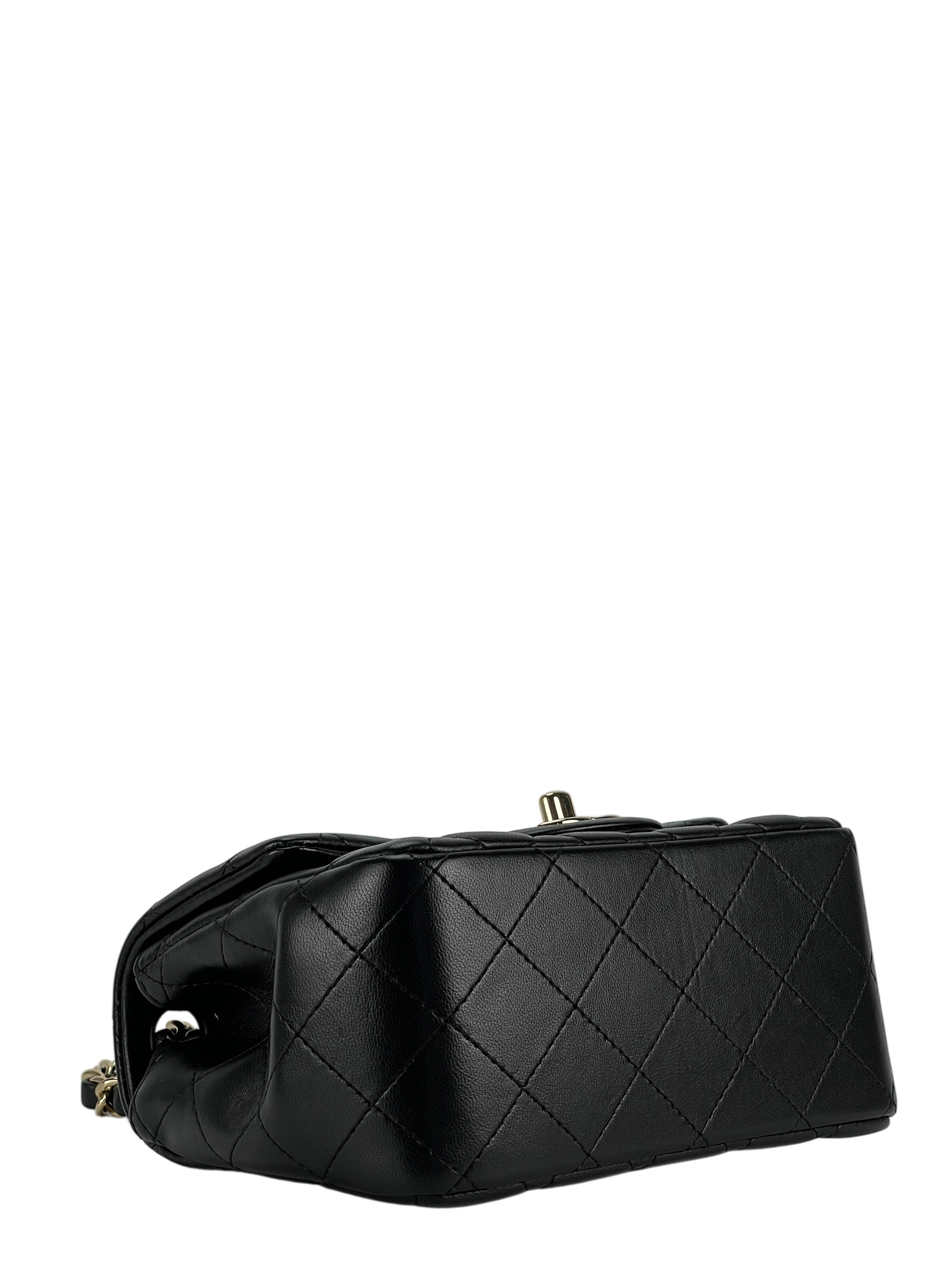 CHANEL - Mini Matlasse 17 Lambskin Single Flap Chain Bag Black Gold Hardware