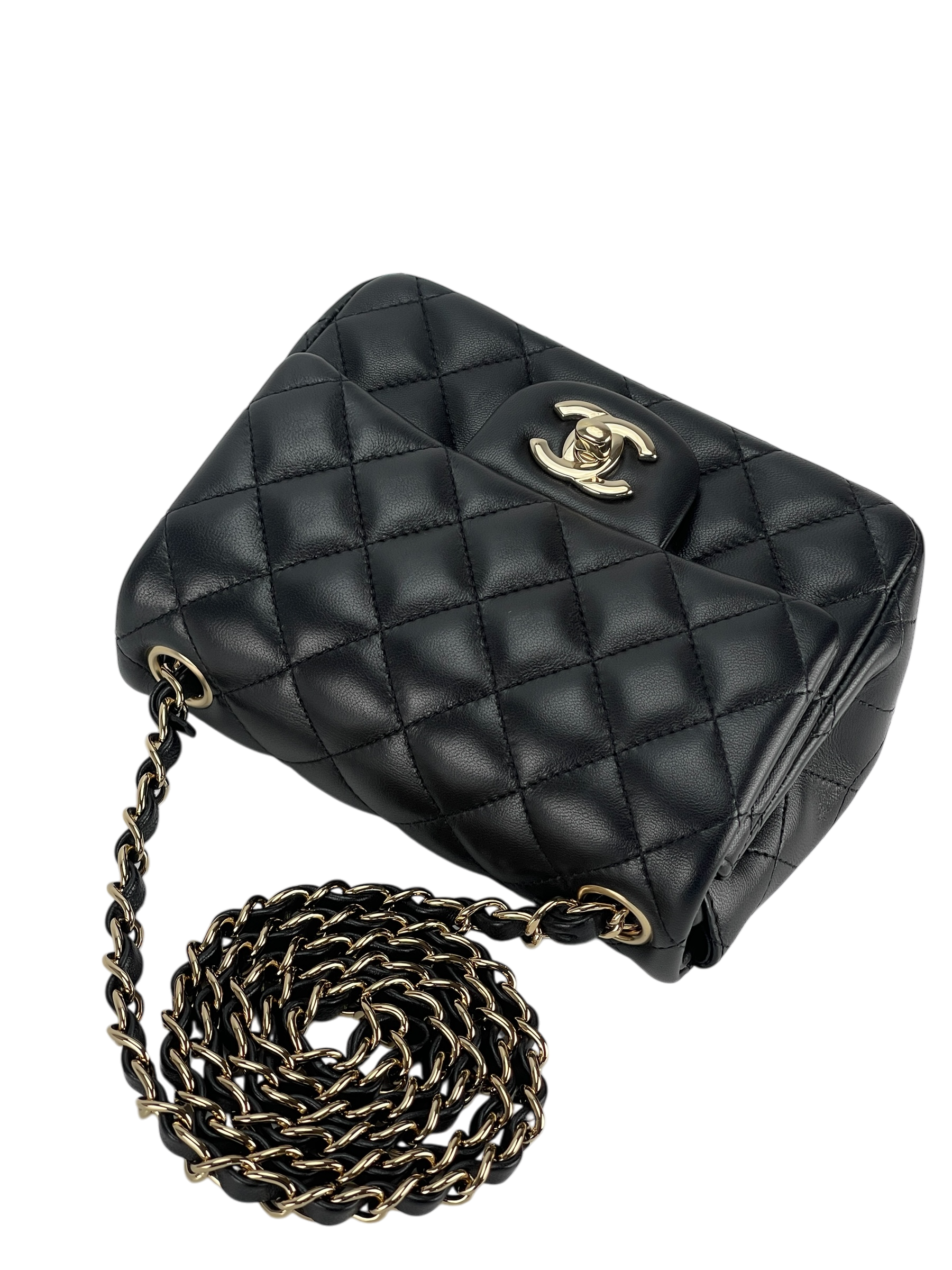 CHANEL - Mini Matlasse 17 Lambskin Single Flap Chain Bag Black Gold Hardware