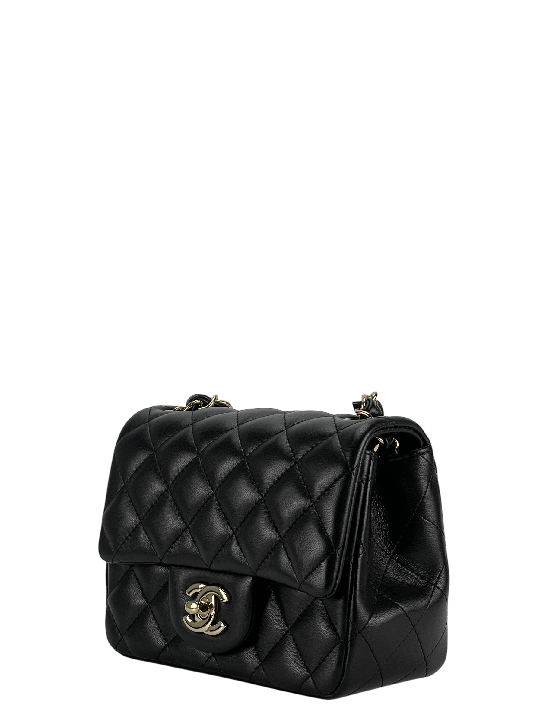 CHANEL - Mini Matlasse 17 Lambskin Single Flap Chain Bag Black Gold Hardware