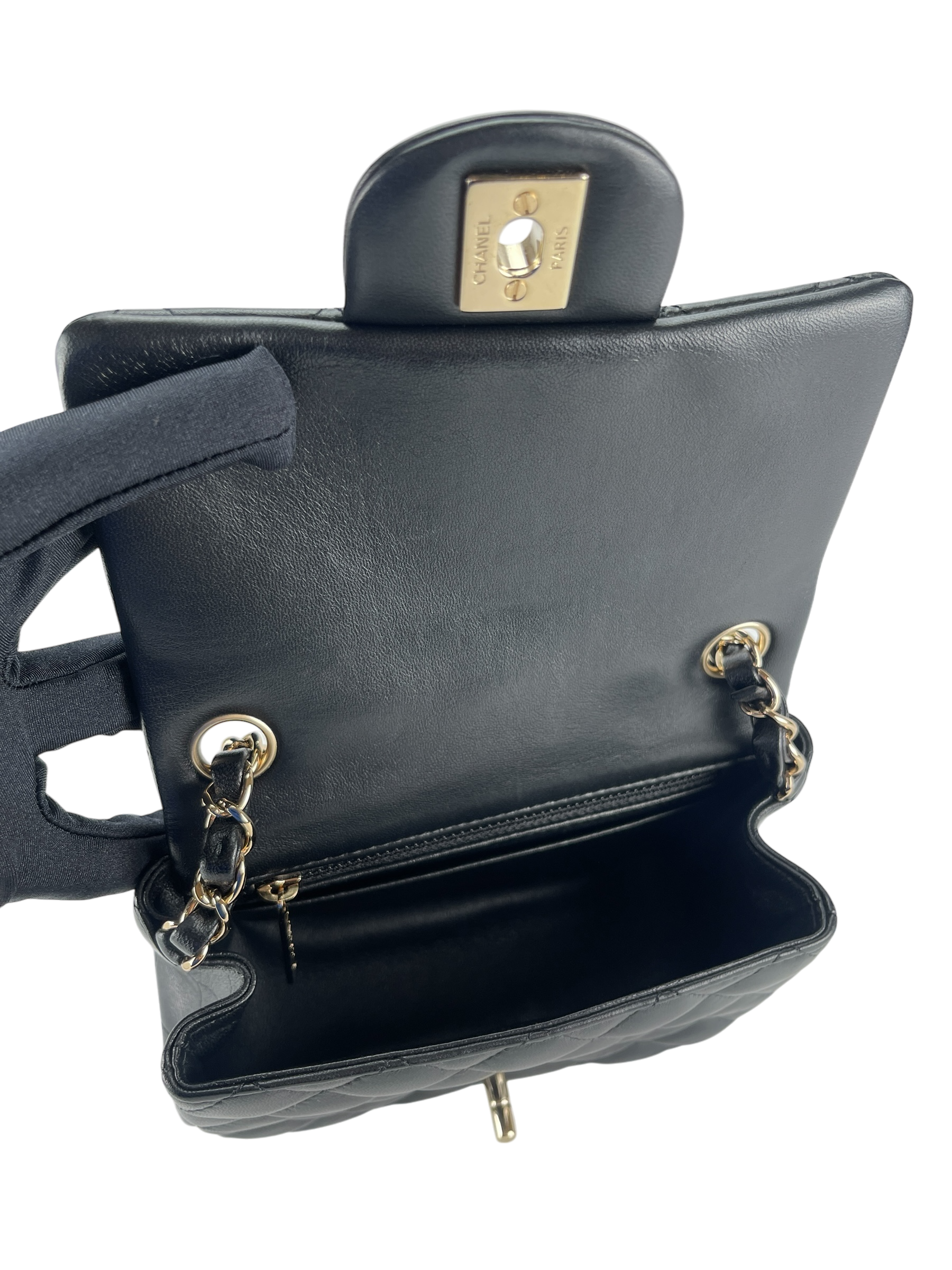 CHANEL - Mini Matlasse 17 Lambskin Single Flap Chain Bag Black Gold Hardware