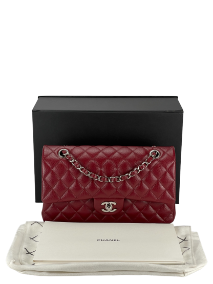 CHANEL - Medium Classic Double Flap Bag Red Caviar Sliver Hardware (CF25)
