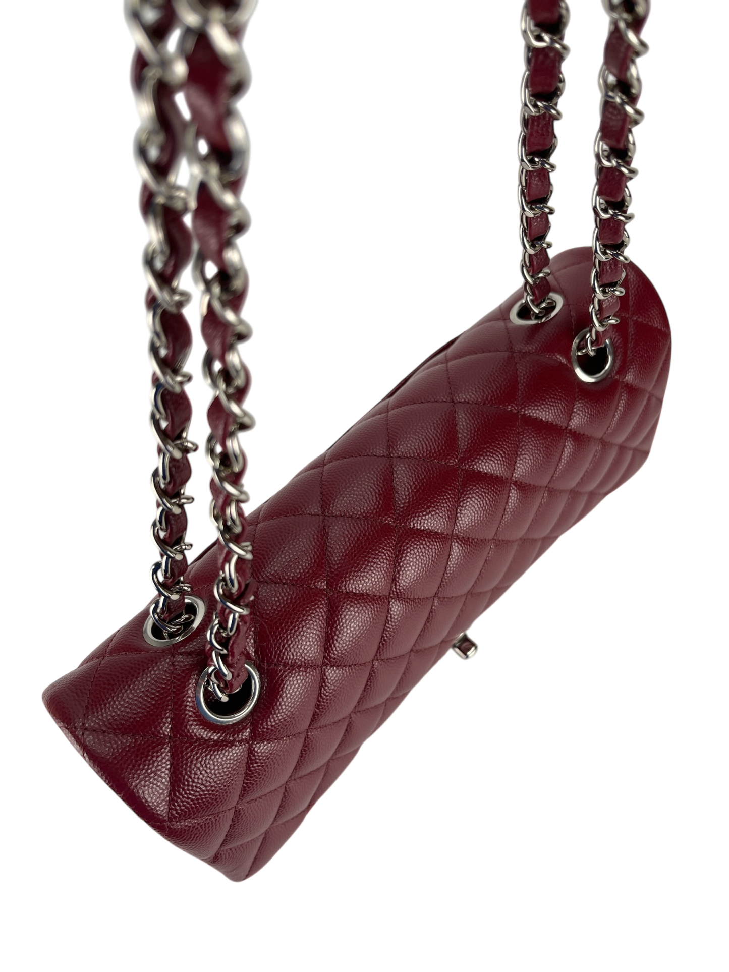 CHANEL - Medium Classic Double Flap Bag Red Caviar Sliver Hardware (CF25)